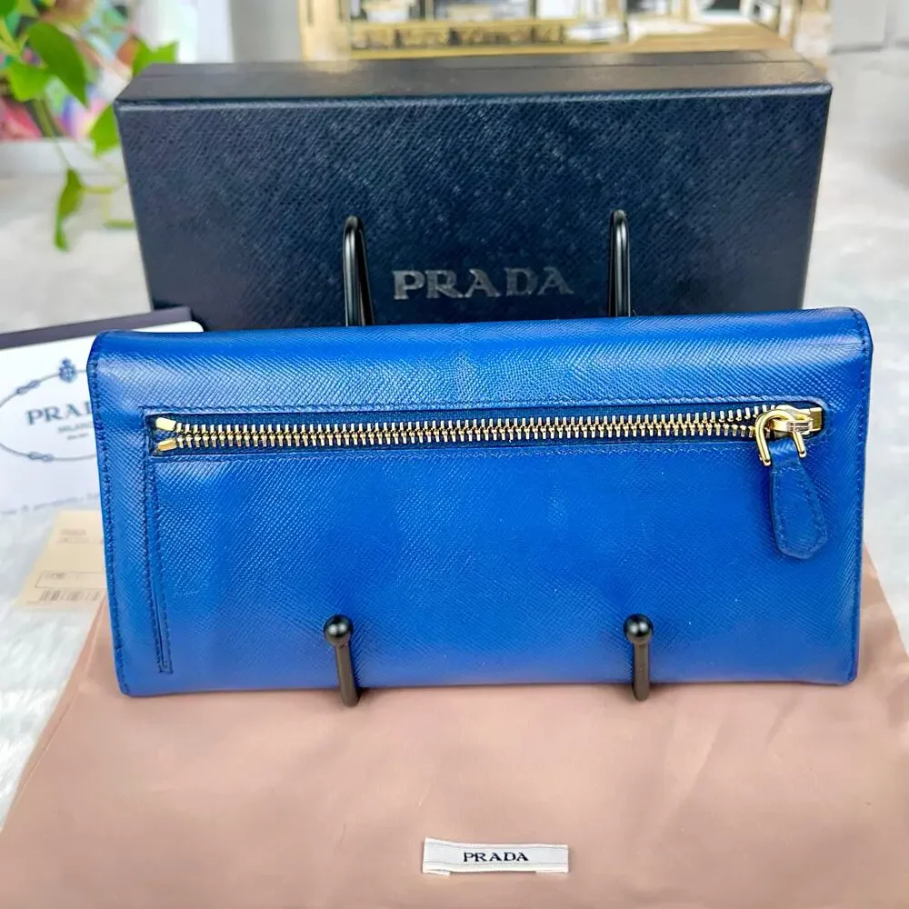 Prada Long Wallet Blue Saffiano Leather NICE Used with box Cute! - Picture 2 of 16